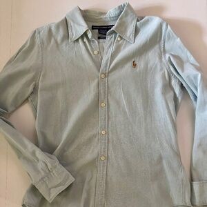 Ralph Lauren Women's Light Denim Slim Fit Shirt – Size 10 (Fits Like a Small)